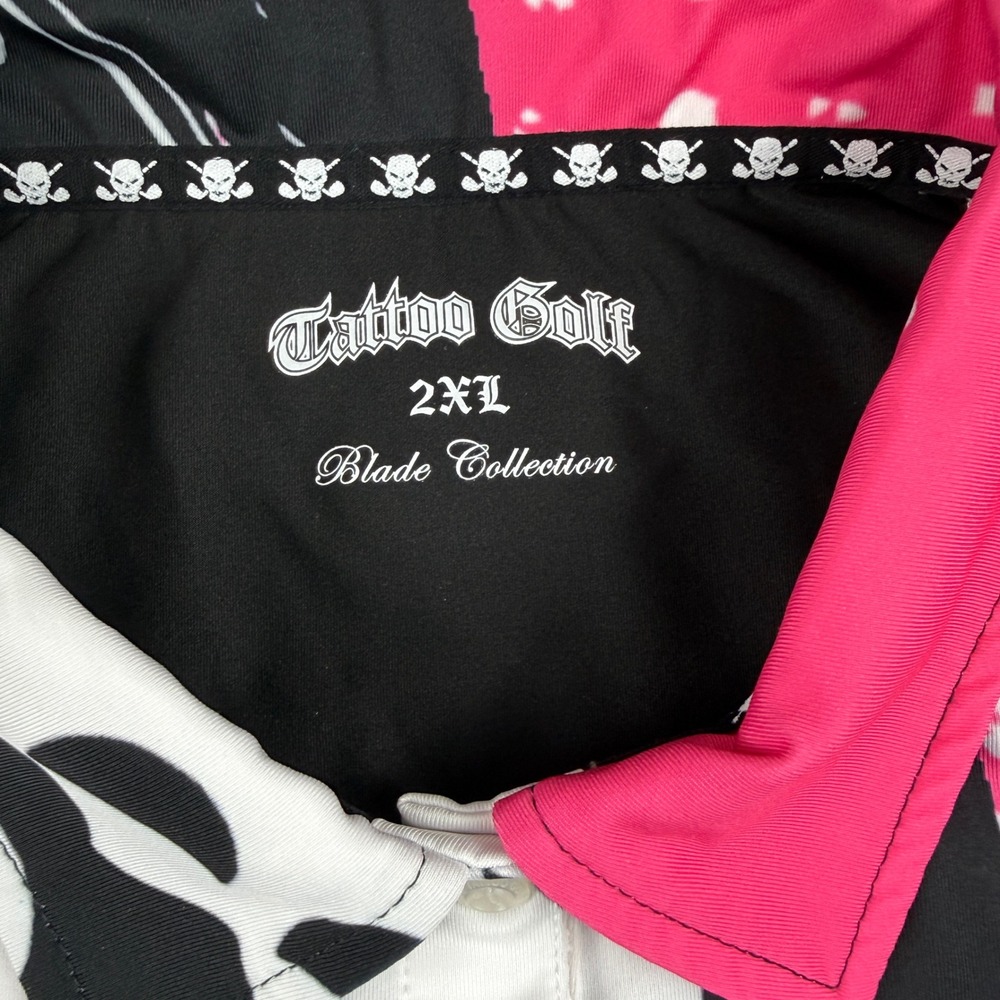 Tattoo Golf Polo Women 2XL Pink Black White Skull Blade Collection Performance - Picture 2 of 8